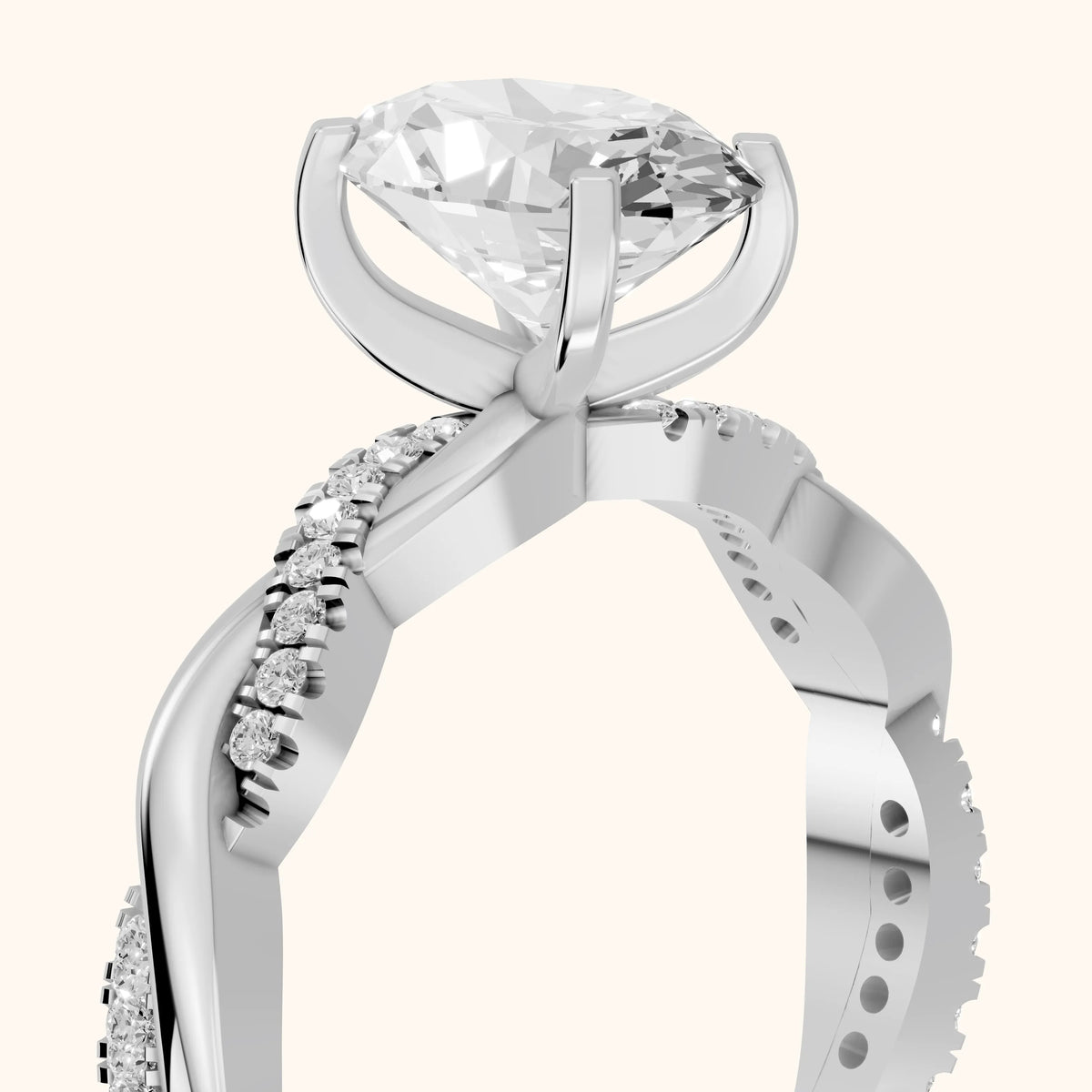 Twisted Side Stone Oval Diamond Engagement Ring in Platinum - slant-view.webp
