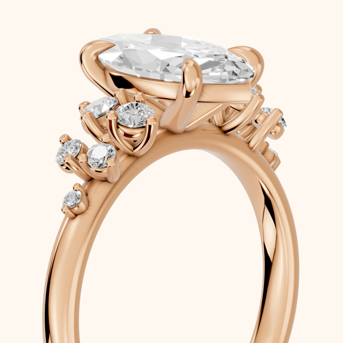Mirabelle Cluster Marquise Diamond Engagement Ring in Rose Gold - slant-view.webp