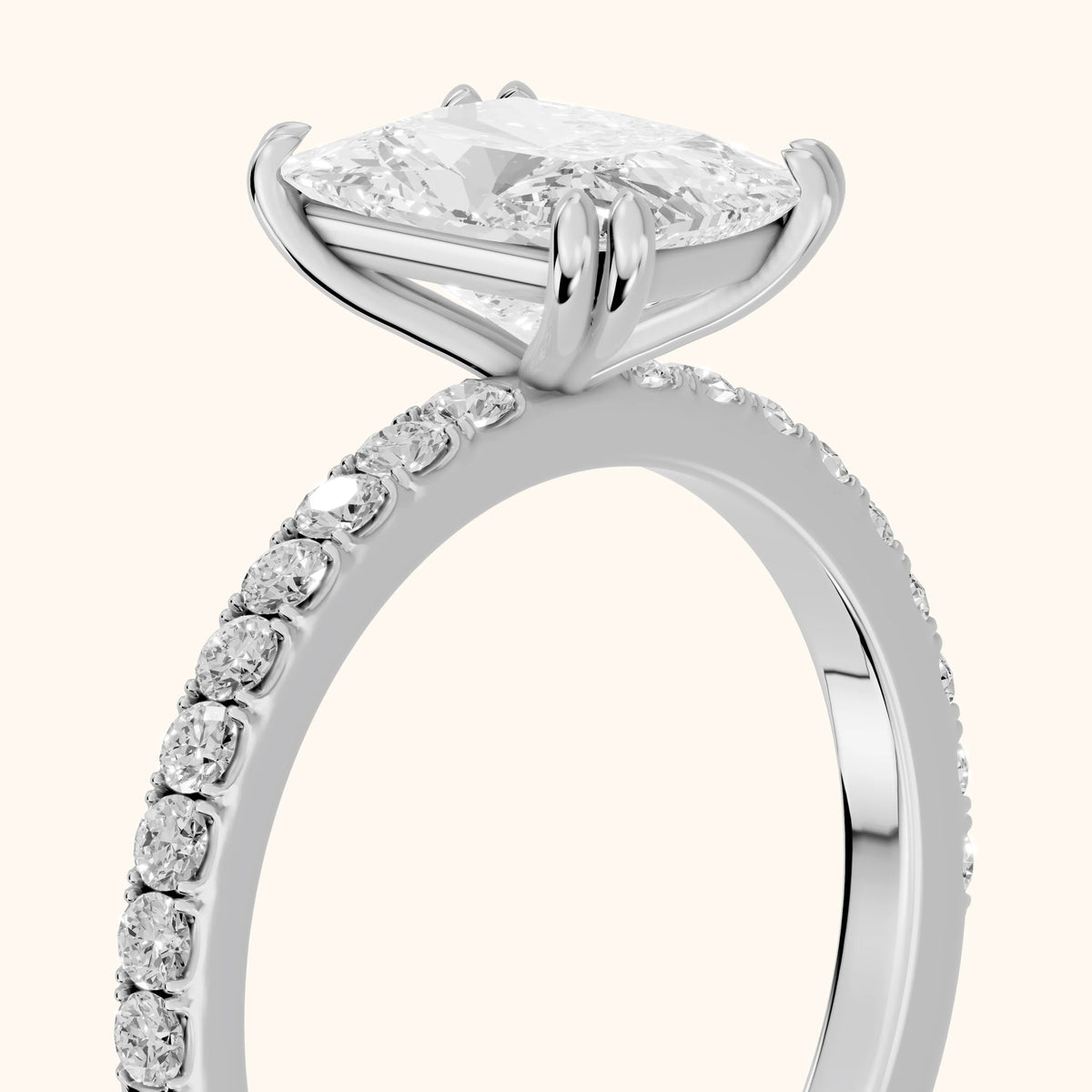 Luna Solitaire Pavé Radiant Diamond Engagement Ring in Platinum - slant-view.webp
