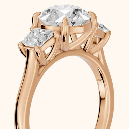 Sienna Three-Stone Round Diamond Ring in Rose Gold - slant-view.webp