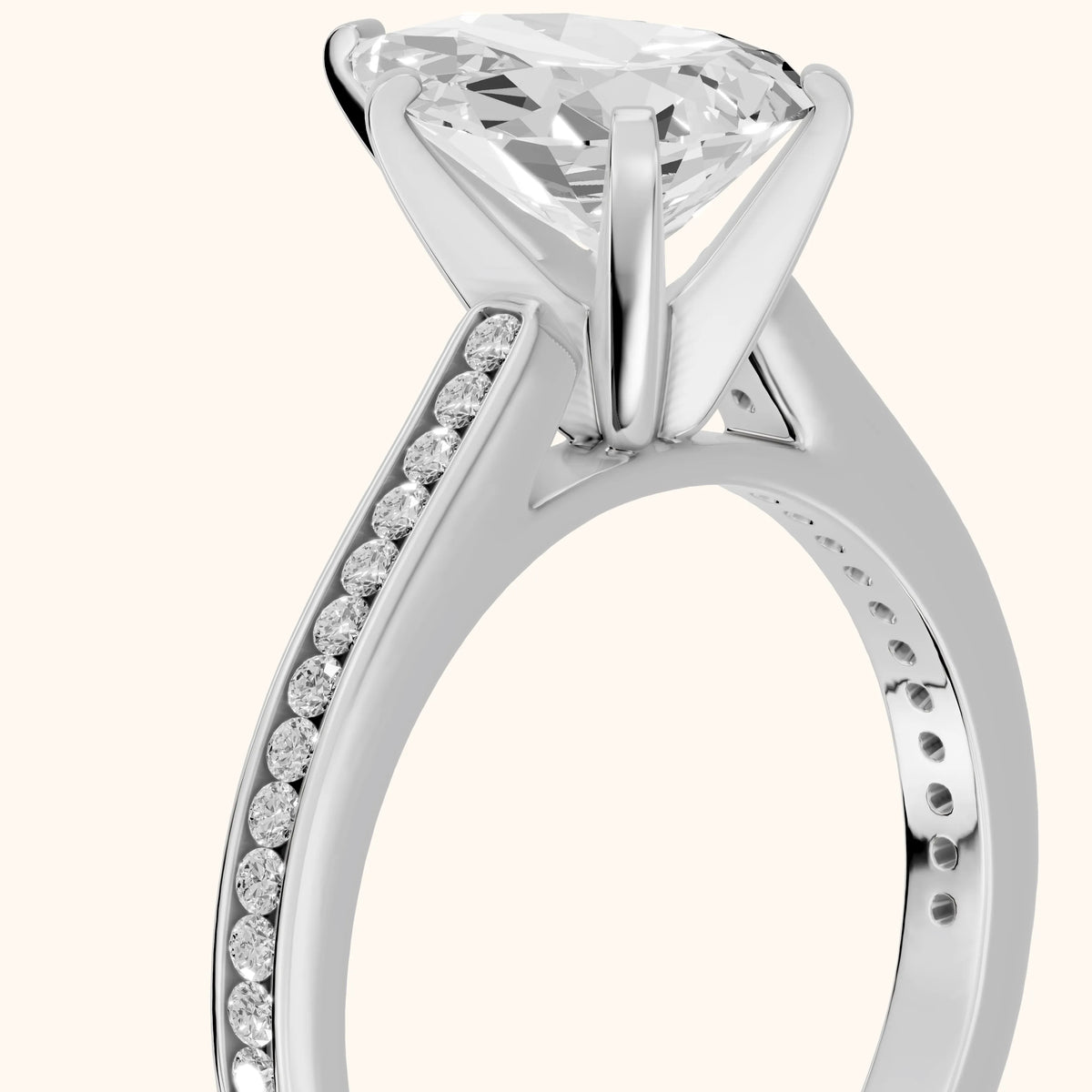 Carrie Cathedral Channel Set Pear Diamond Engagement Ring in Silver - slant-view.webp