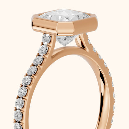 Cora Bezel Pavé Radiant Diamond Ring in Rose Gold - slant-view.webp