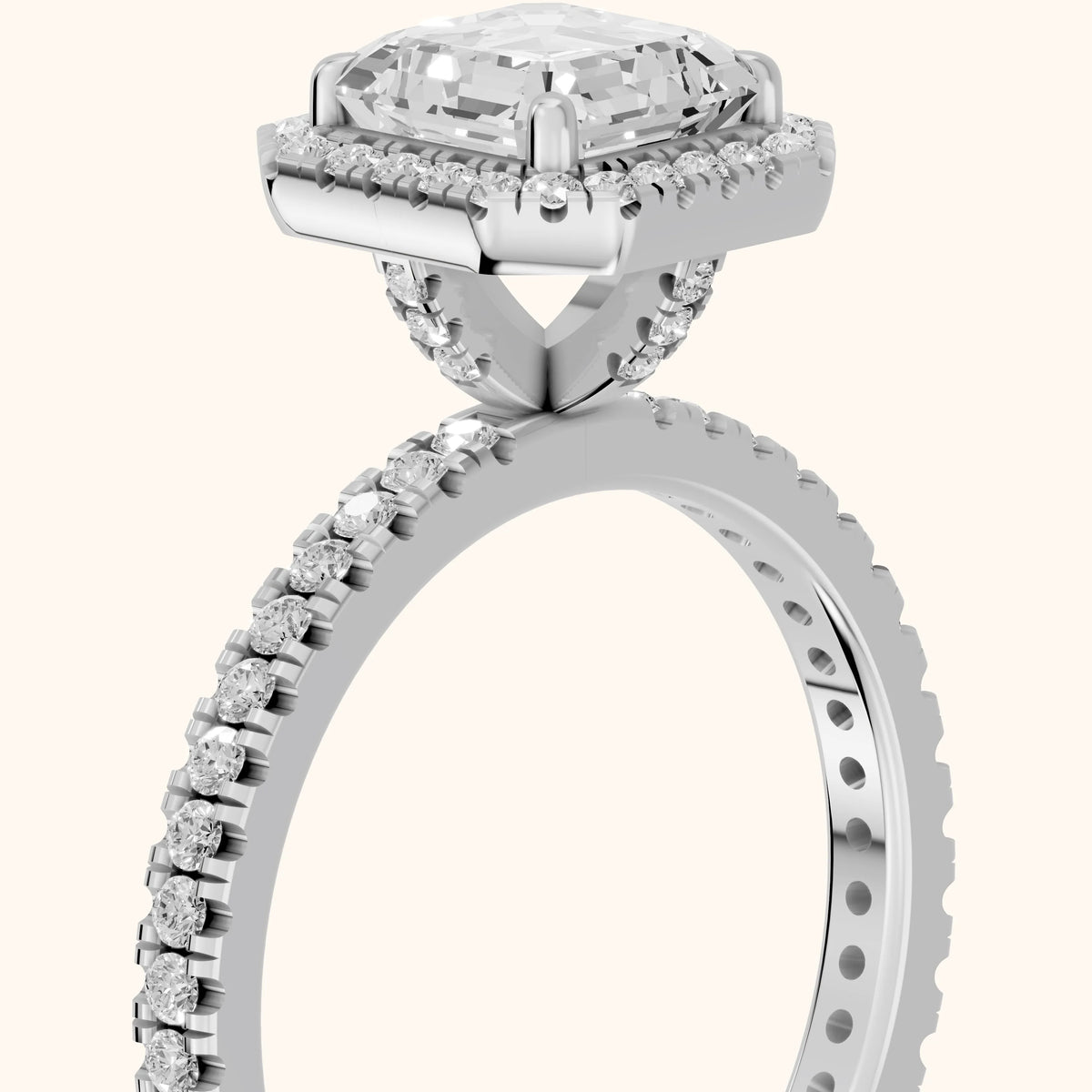 Rosemary Halo Pavé Asscher Diamond Engagement Ring in White Gold - slant-view.webp
