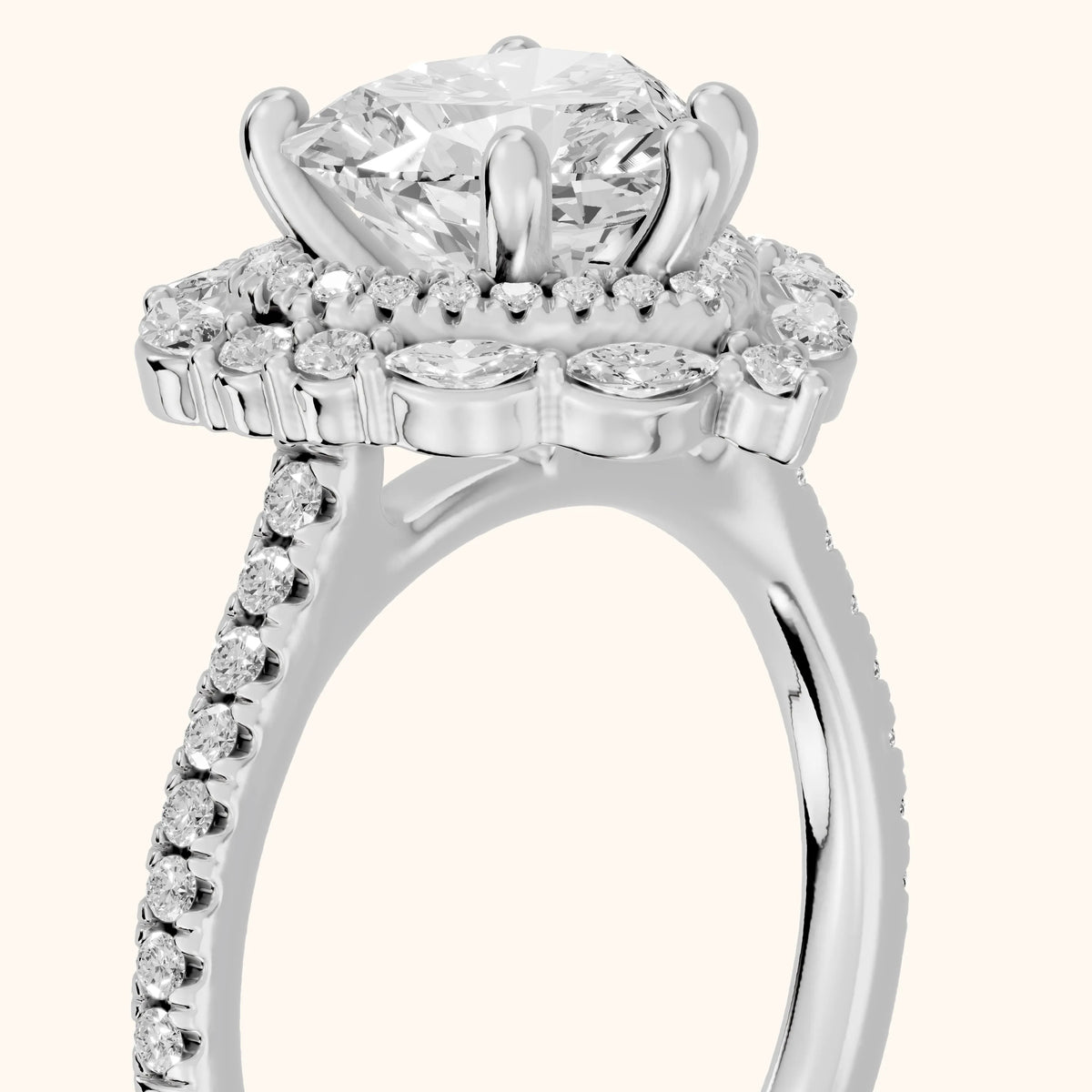 Lyndon Floral Double Halo Heart Diamond Engagement Ring in Platinum - slant-view.webp