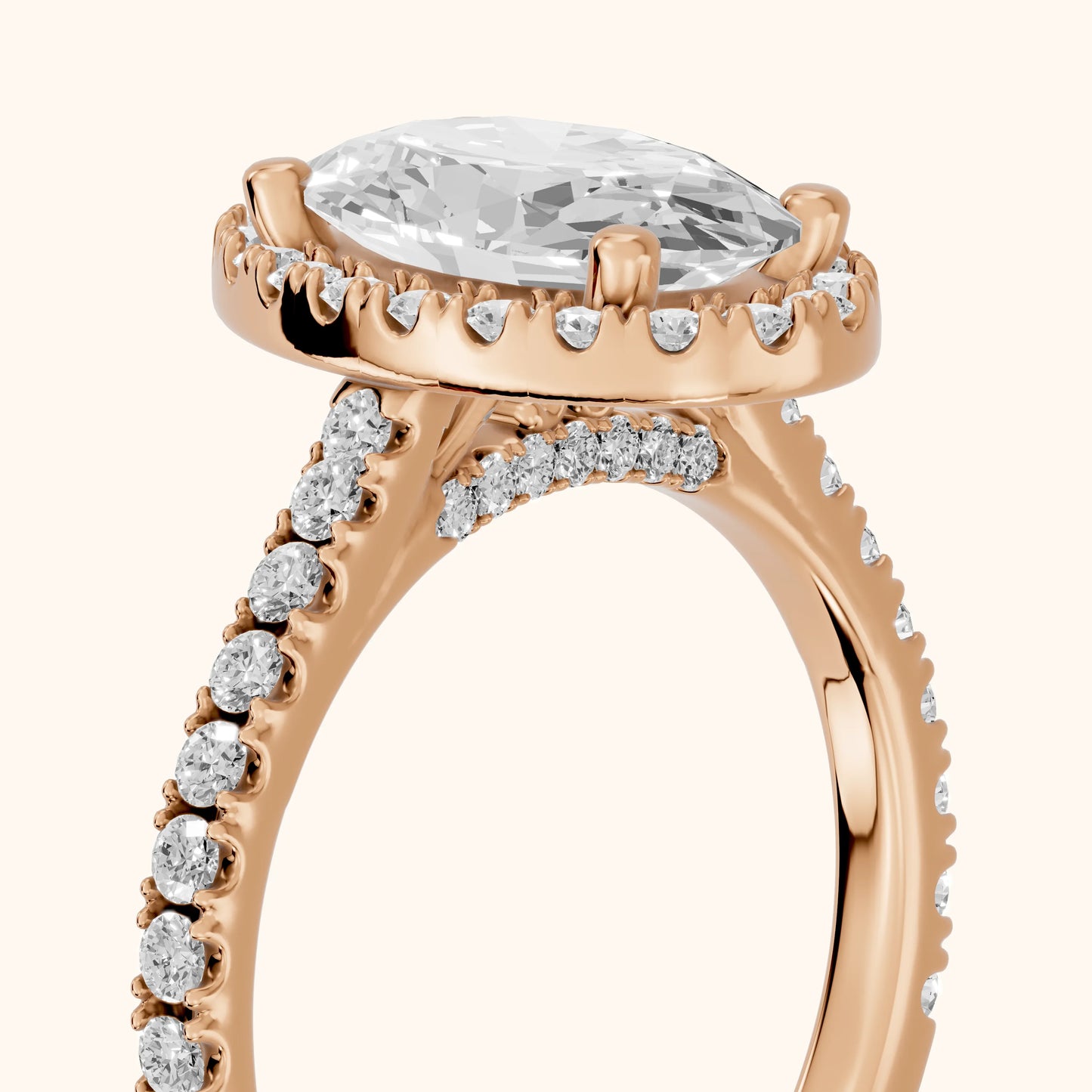 Sophie Halo Pavé Oval Diamond Ring in Rose Gold - slant-view.webp