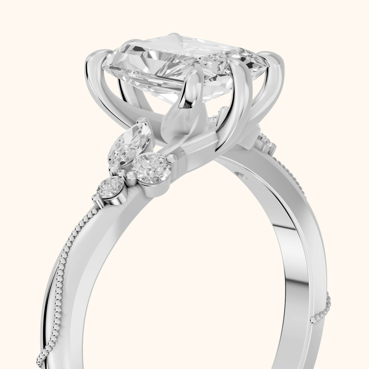 Joanna Milgrain Twist Radiant Diamond Engagement Ring in Platinum - slant-view.webp