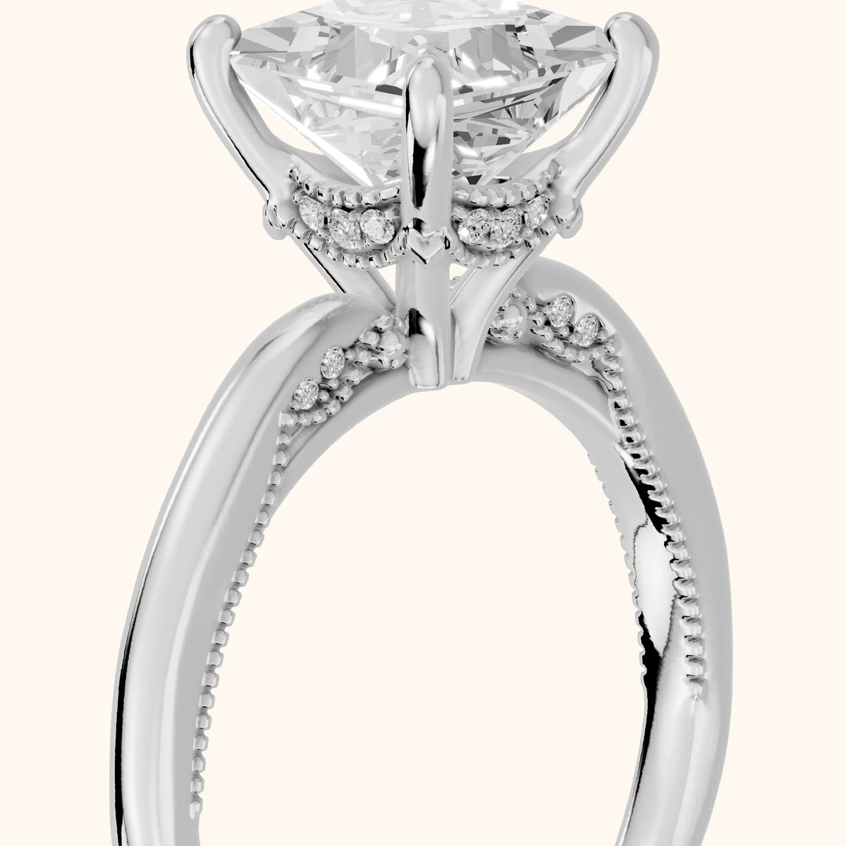 Lowell Hidden Halo Milgrain Princess Diamond Engagement Ring in Platinum - slant-view.webp