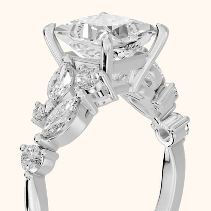Kelsey Leaf Cluster Princess Diamond Engagement Ring in Silver - slant-view.webp