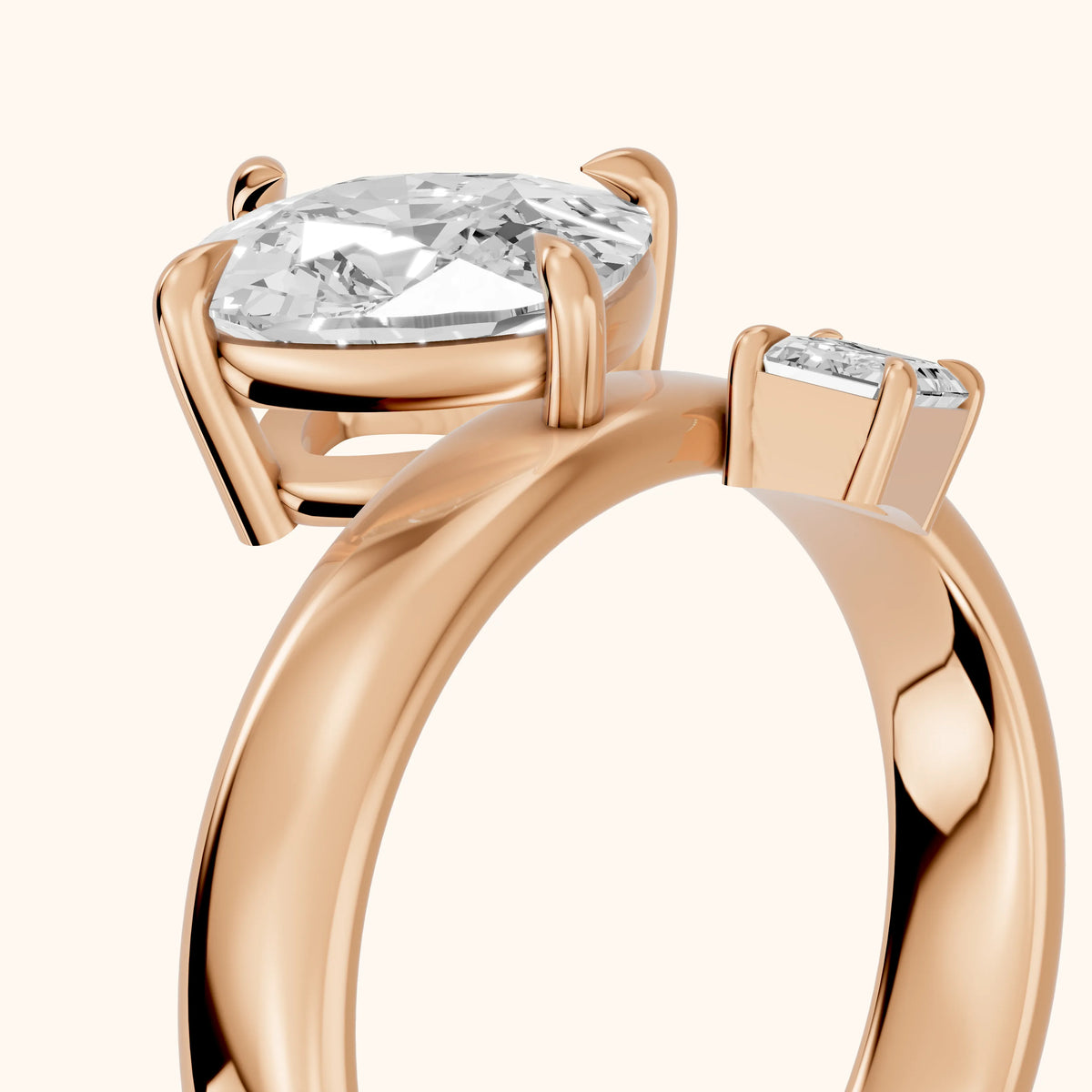 Sabrina Two-Stone Cushion & Emerald Diamond Engagement Ring in Rose Gold - slant-view.webp