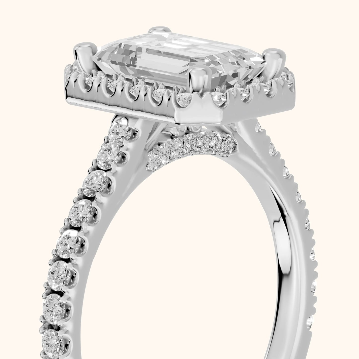 Sophie Halo Pavé Emerald Diamond Ring in Silver - slant-view.webp