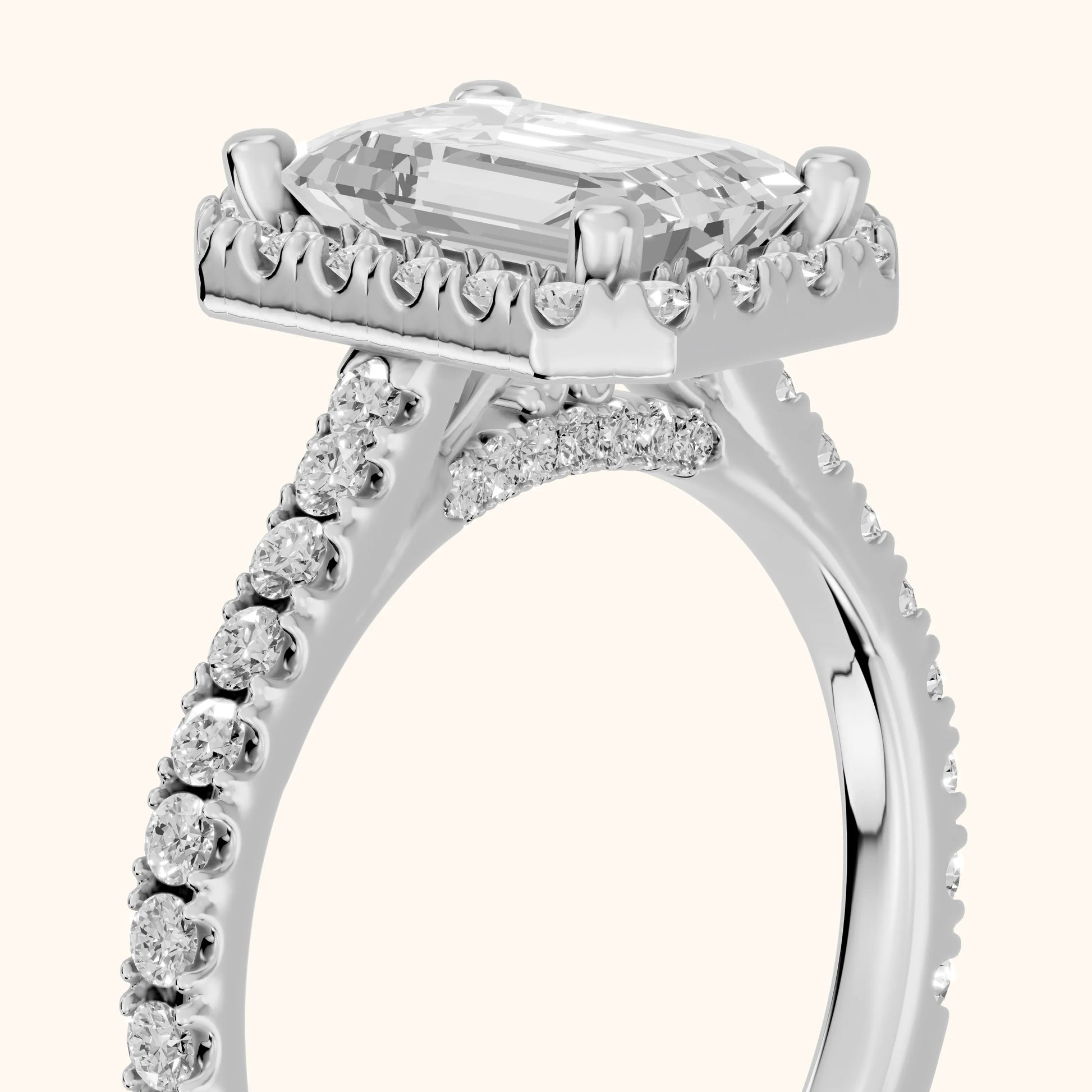 Sophie Halo Pavé Emerald Diamond Ring in Silver - slant-view.webp