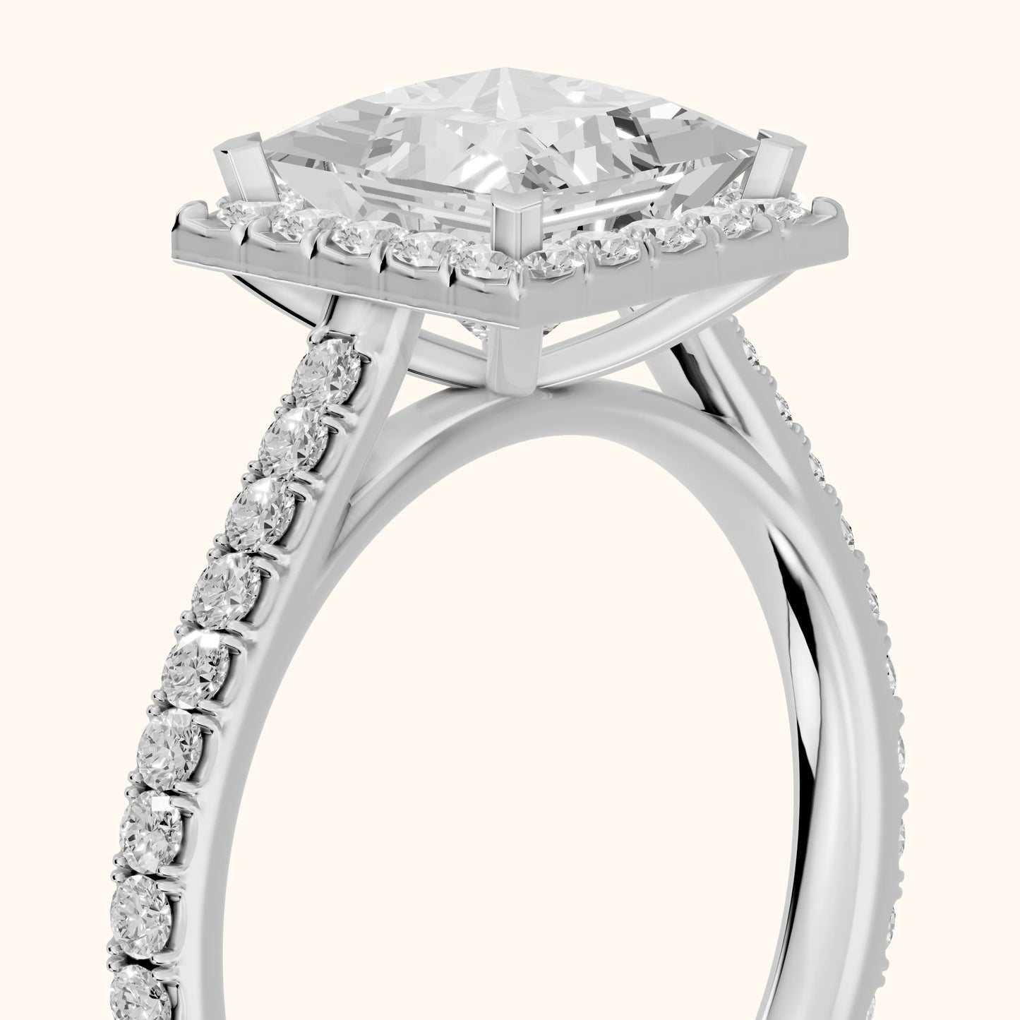 Willa Halo Micropavé Princess Diamond Engagement Ring in Silver - slant-view.webp