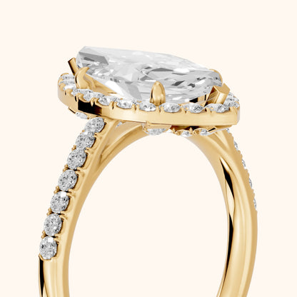 Alma Halo Pavé Marquise Diamond Ring in Yellow Gold - slant-view.webp