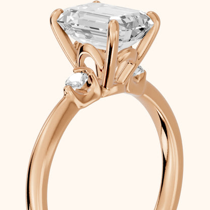 Teodora Floating Three-Stone Emerald Diamond Engagement Ring in Rose Gold - slant-view.webp