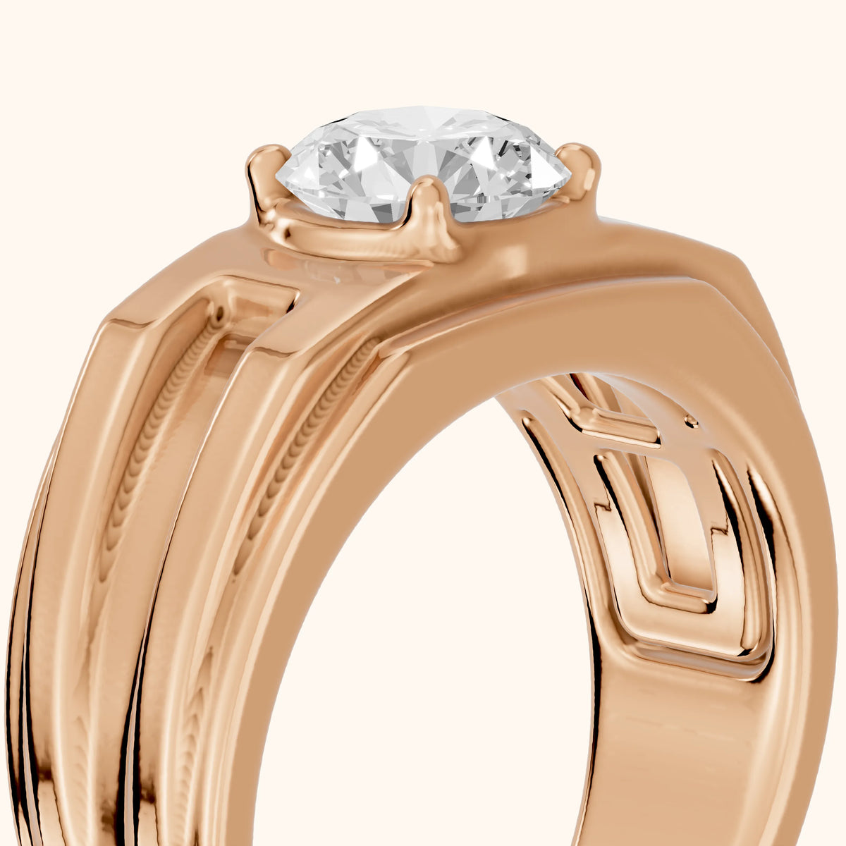 Greer Step Edge Solitaire Round Diamond Engagement Ring in Rose Gold - slant-view.webp