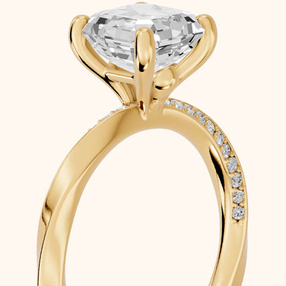 Elisabeth Twist Pavé Asscher Diamond Engagement Ring in Yellow Gold - slant-view.webp
