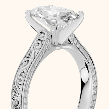 Fia Vintage Engraved Oval Diamond Engagement Ring in White Gold - slant-view.webp