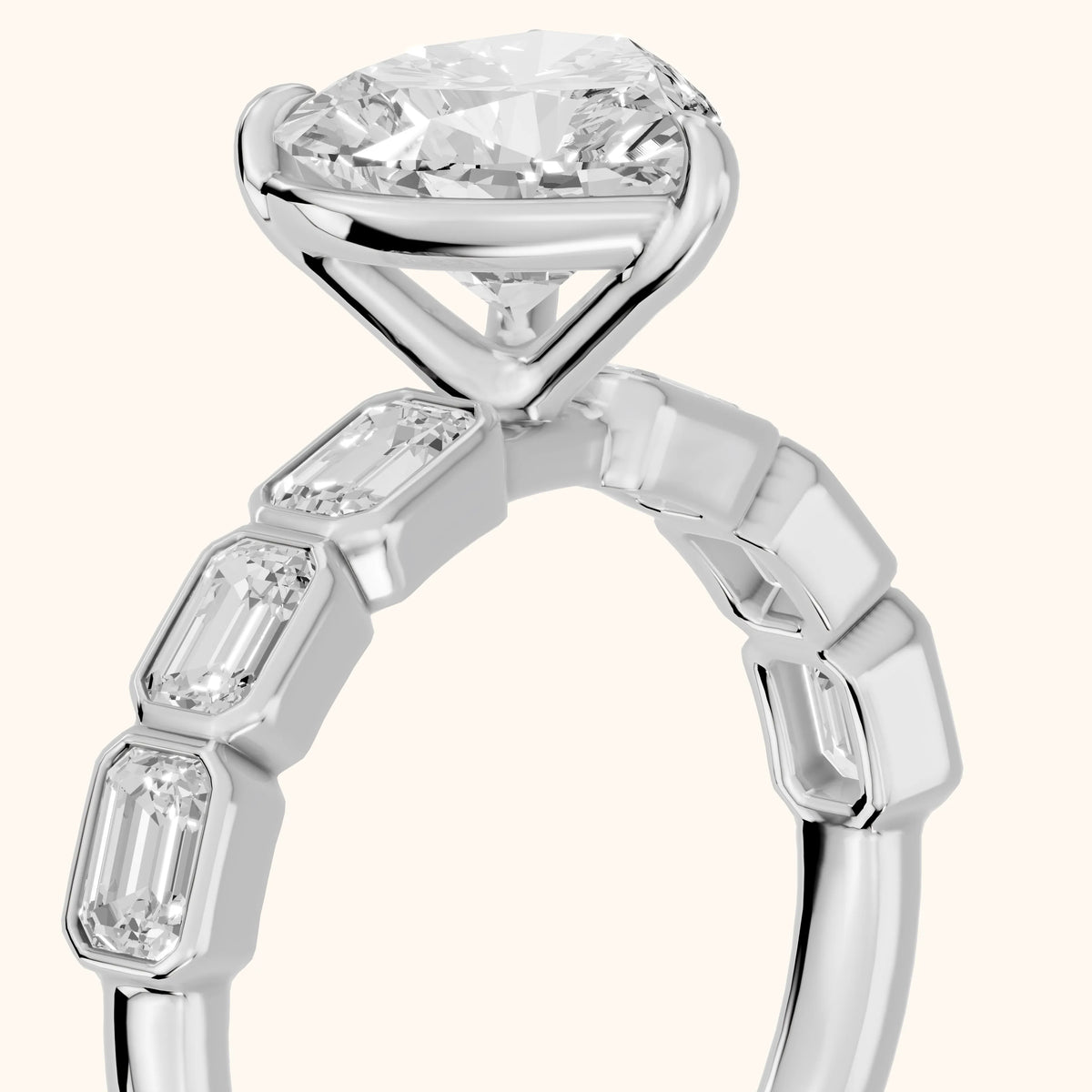 Carol Half Bezel Heart Diamond Engagement Ring in Silver - slant-view.webp