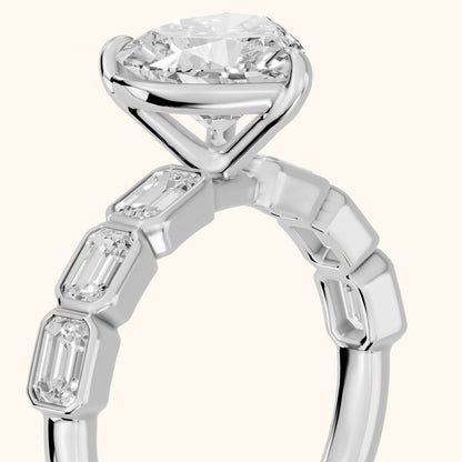 Carol Half Bezel Heart Diamond Engagement Ring in Silver - slant-view.webp