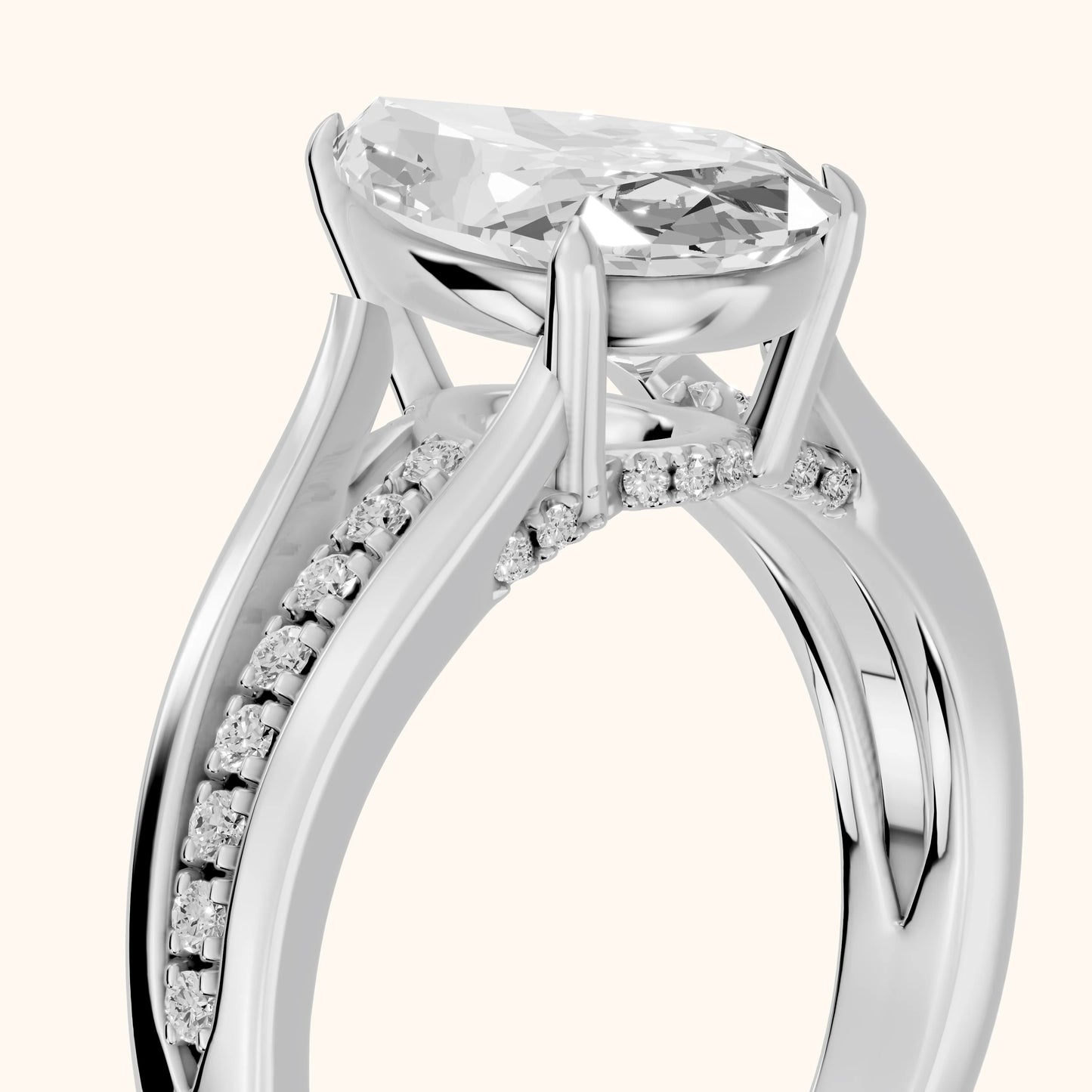 Scarlett Split Shank Pavé Pear Diamond Ring in Platinum - slant-view.webp