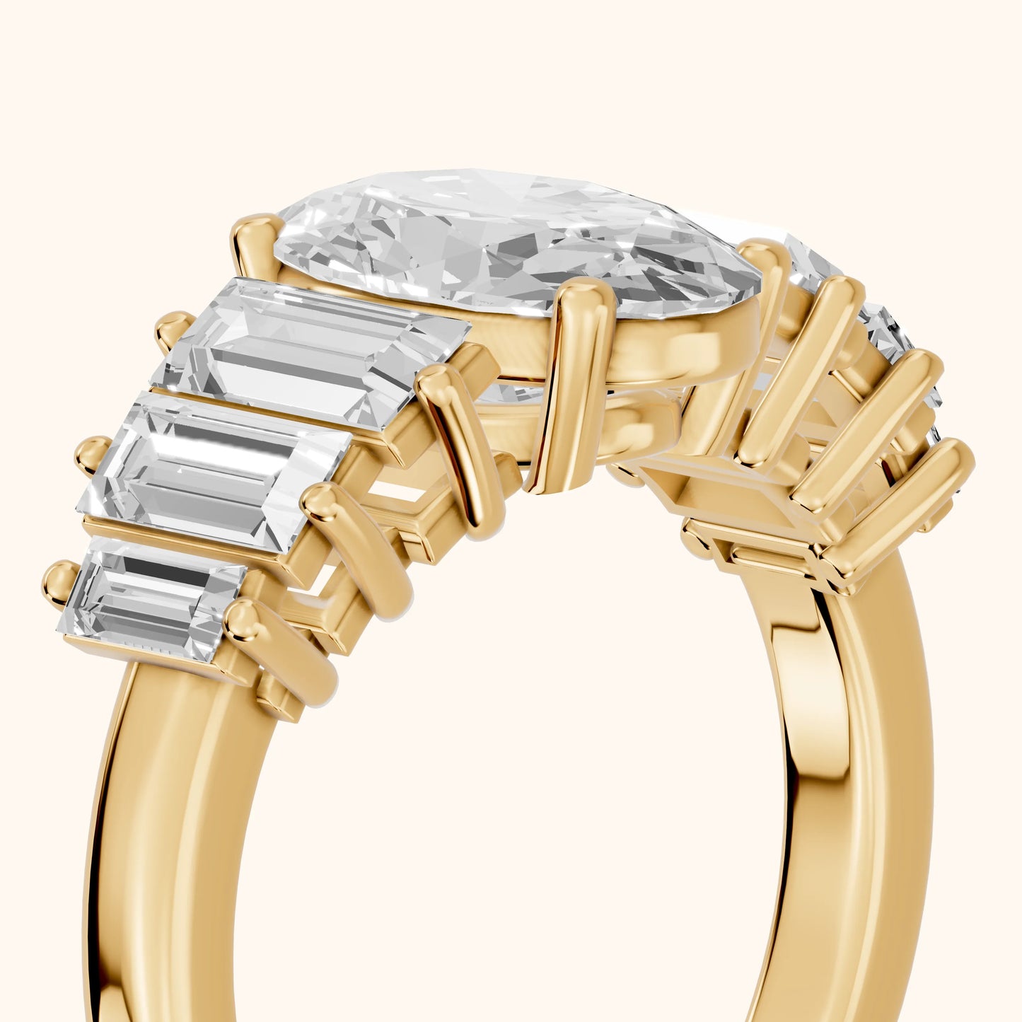 Mara Sidestone Baguette Accent Oval Diamond Engagement Ring in Yellow Gold - slant-view.webp