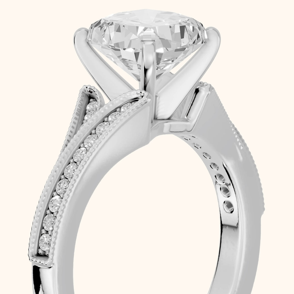 Nara Milgrain Split Shank Cushion Diamond Engagement Ring in Silver - slant-view.webp