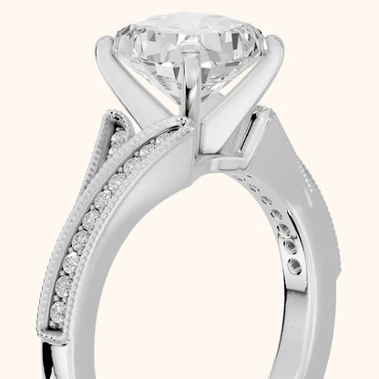 Nara Milgrain Split Shank Cushion Diamond Engagement Ring in Silver - slant-view.webp