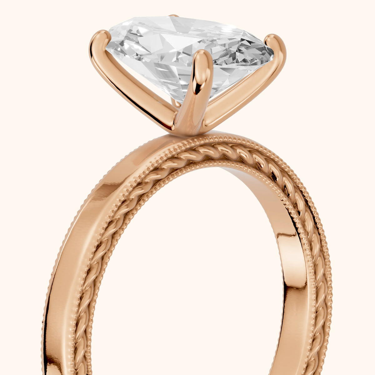 Kerry Engraved Solitaire Oval Diamond Engagement Ring in Rose Gold - slant-view.webp