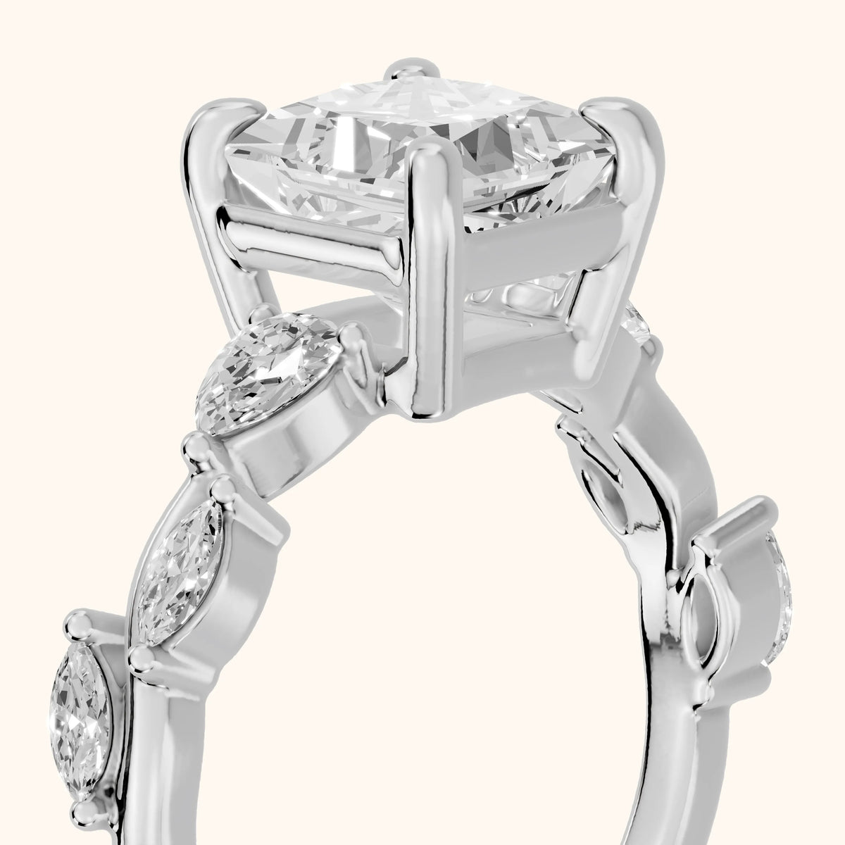 Marnie Vine Garland Princess Diamond Engagement Ring in White Gold - slant-view.webp