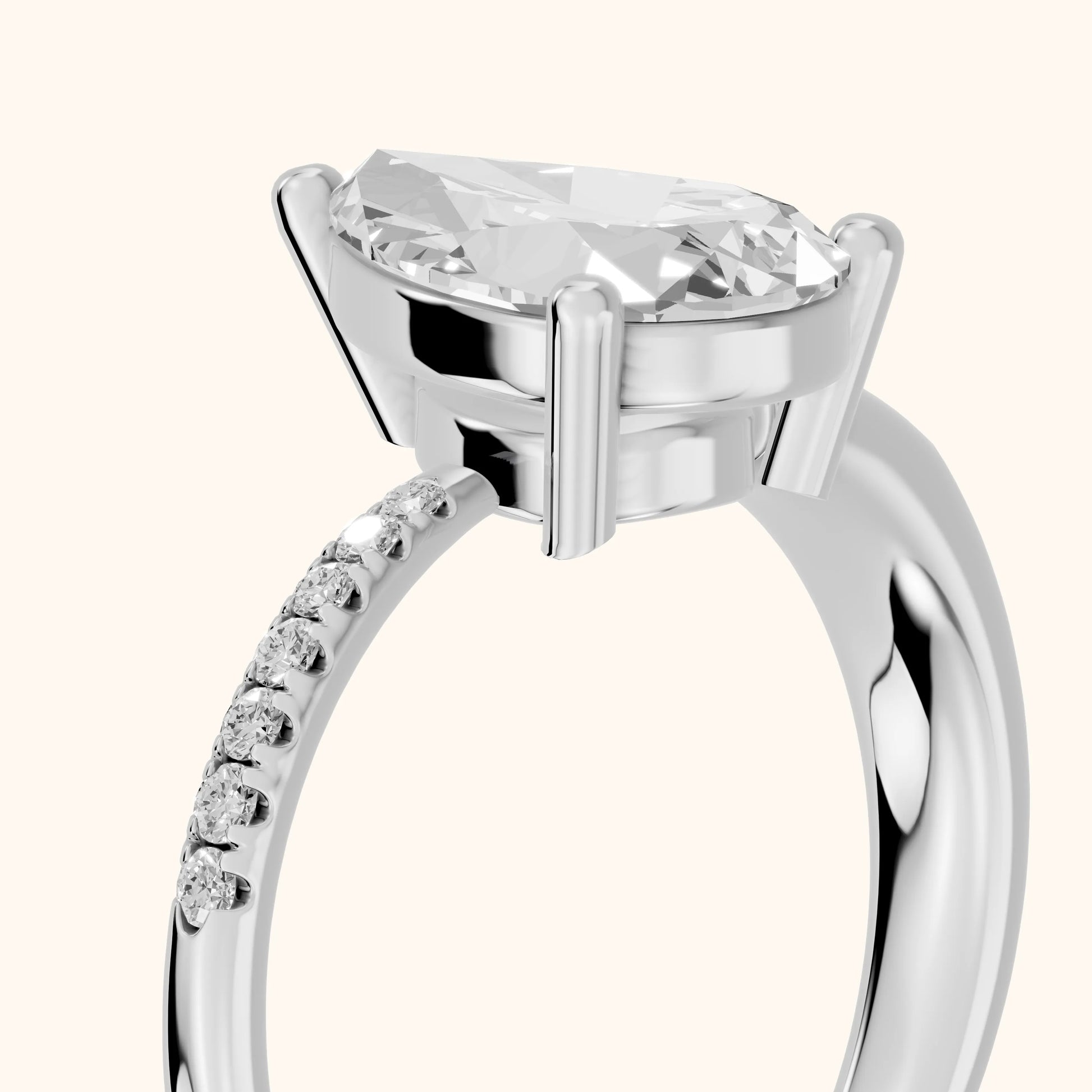 Rosie Solitaire Basket Pear Diamond Engagement Ring in Silver - slant-view.webp