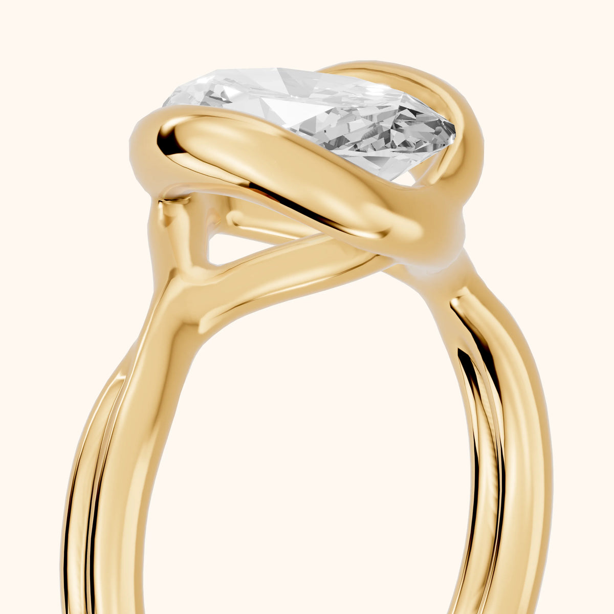 Lucille Half Bezel Solitaire Oval Diamond Engagement Ring in Yellow Gold - slant-view.webp