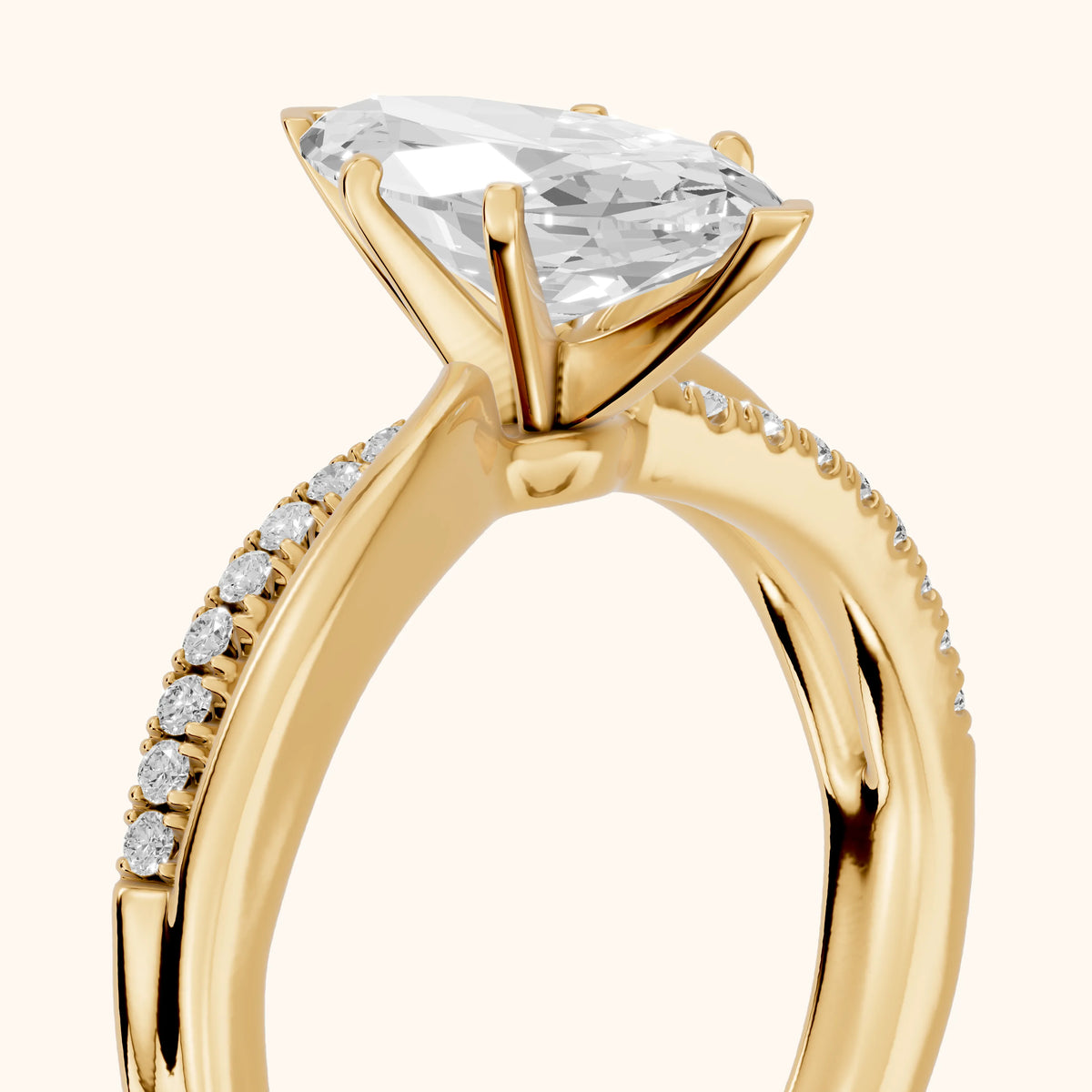 Alida Split Shank Pavé Marquise Diamond Engagement Ring in Yellow Gold - slant-view.webp