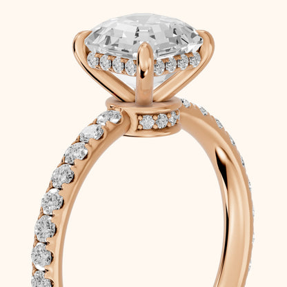Thea Hidden Halo Pavé Asscher Diamond Engagement Ring in Rose Gold - slant-view.webp