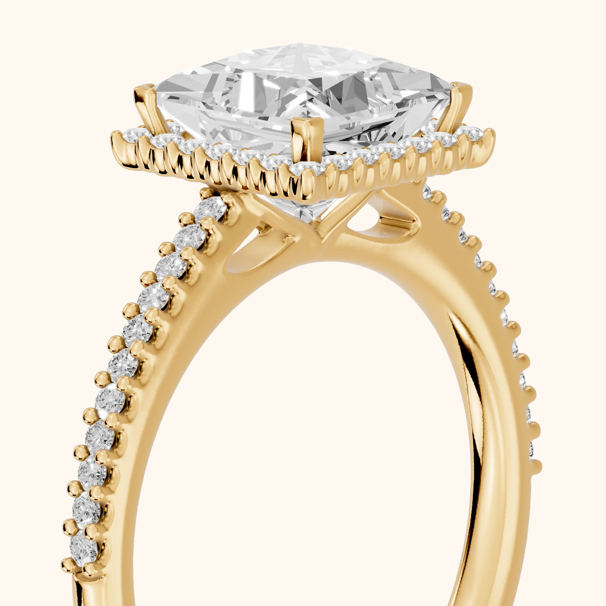 Marla Halo Micropavé Princess Diamond Engagement Ring in Yellow Gold - slant-view.webp