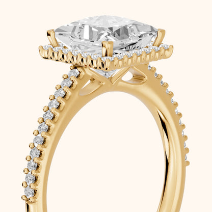 Marla Halo Micropavé Princess Diamond Engagement Ring in Yellow Gold - slant-view.webp