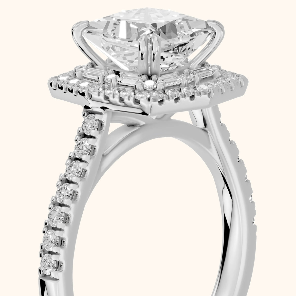 Janelle Double Halo Pavé Princess Diamond Engagement Ring in Platinum - slant-view.webp