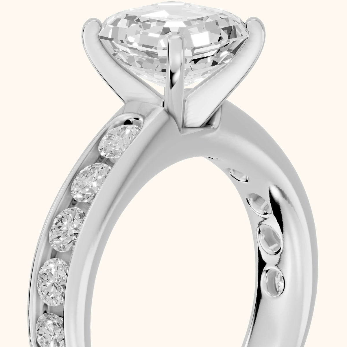 Juneau Cathedral Channel Set Asscher Diamond Engagement Ring in Platinum - slant-view.webp