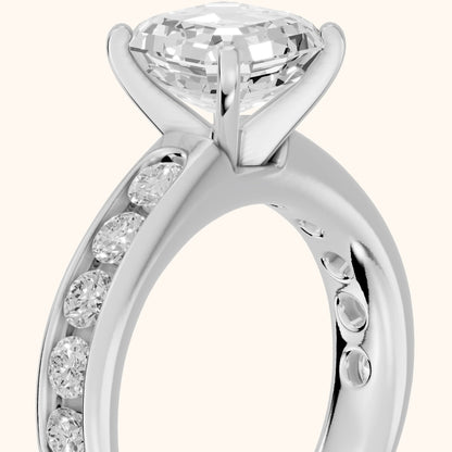 Juneau Cathedral Channel Set Asscher Diamond Engagement Ring in Platinum - slant-view.webp