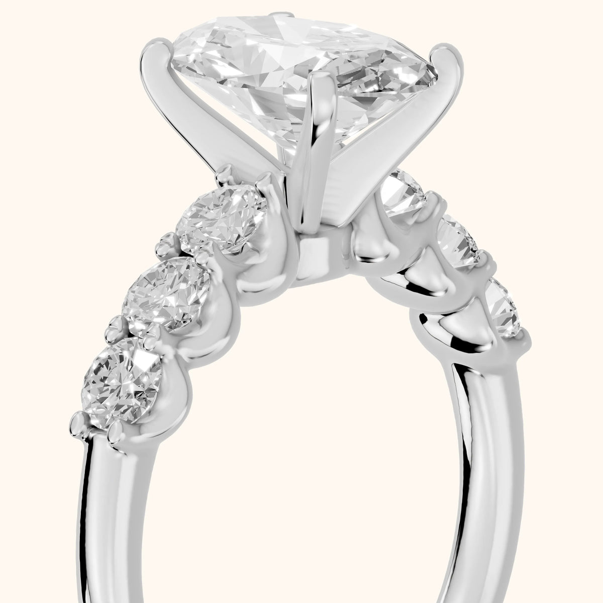 Lenora Scalloped Statement Oval Diamond Engagement Ring in Silver - slant-view.webp