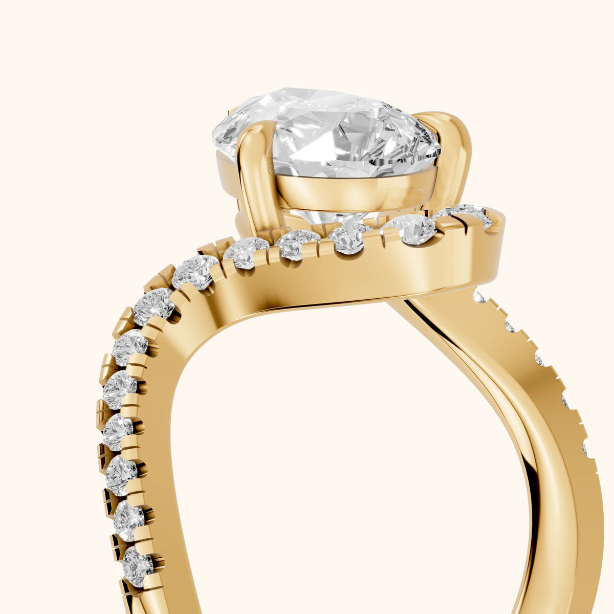 Cambria Bypass Pavé Pear Diamond Engagement Ring in Yellow Gold - slant-view.webp