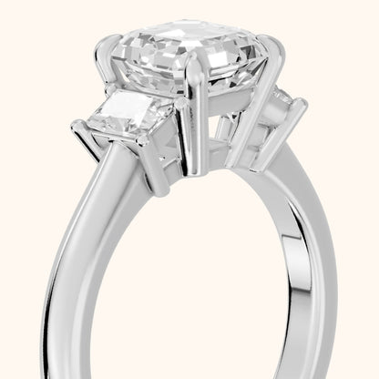 Cosette Statement Three-Stone Asscher Diamond Engagement Ring in Platinum - slant-view.webp
