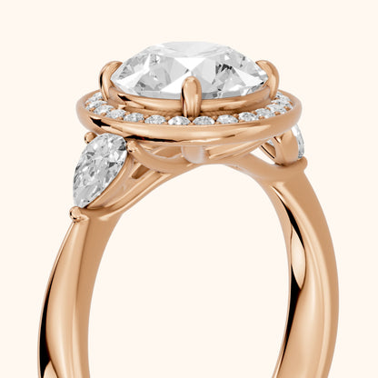 Eliza Halo Sidestone Round Diamond Engagement Ring in Rose Gold - slant-view.webp