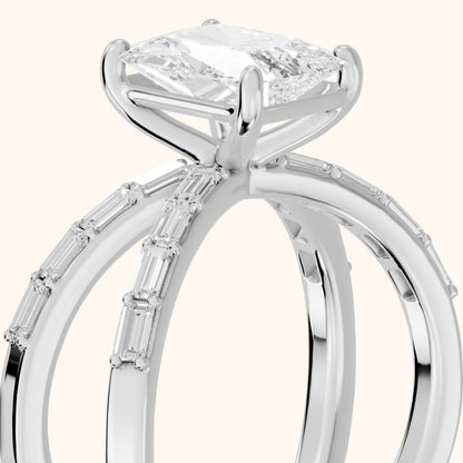 Annie Crossover Baguette Radiant Diamond Engagement Ring in Silver - slant-view.webp