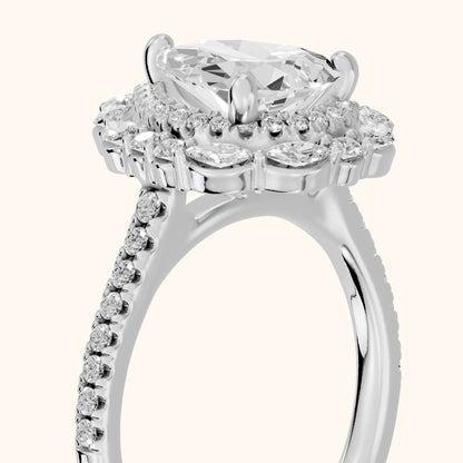 Lyndon Floral Double Halo Pear Diamond Engagement Ring in Platinum - slant-view.webp