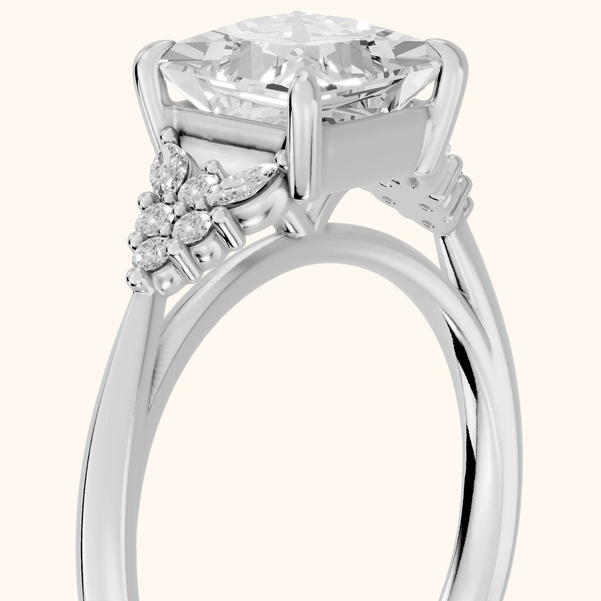 Fern Knife Edge Cluster Princess Diamond Engagement Ring in Silver - slant-view.webp