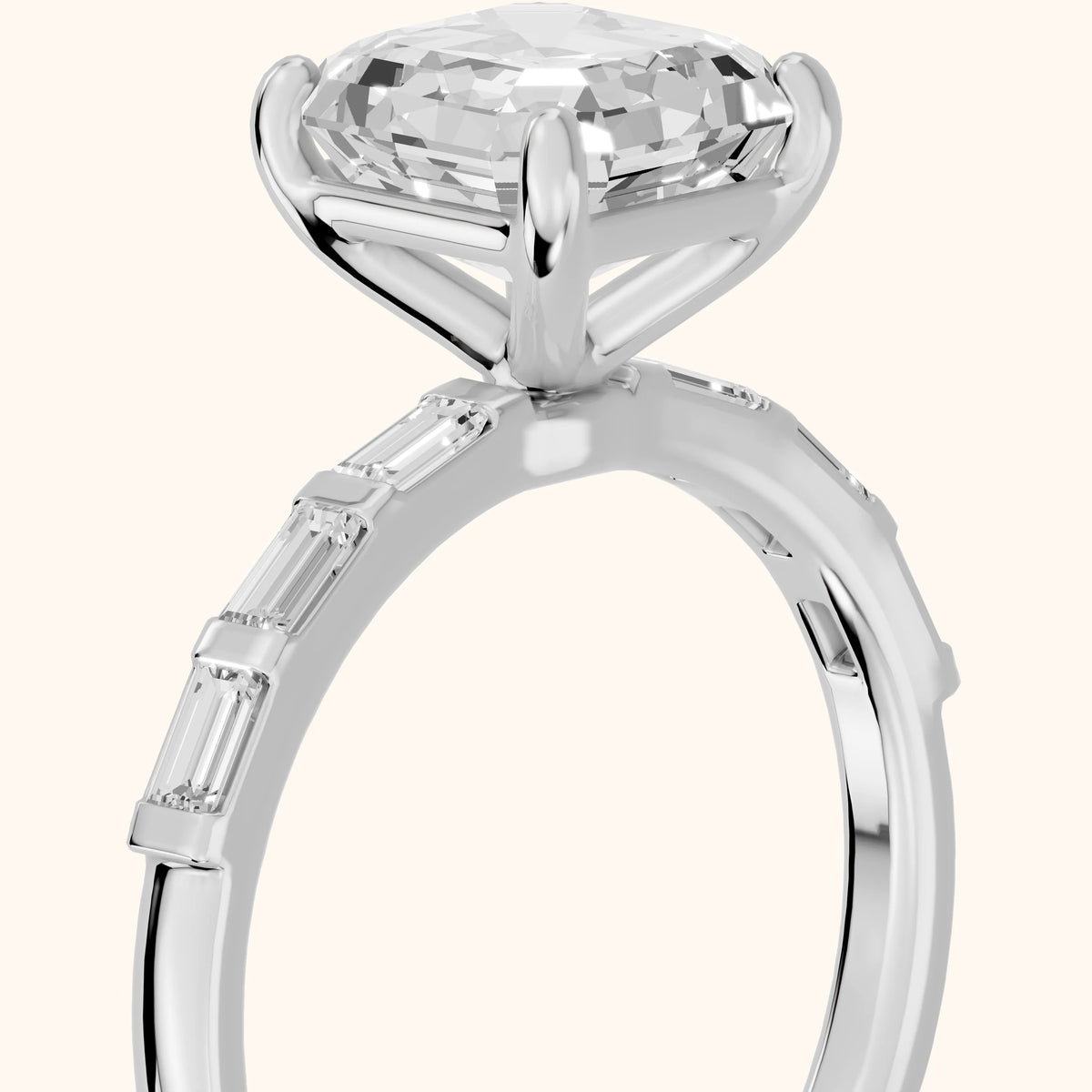 Bailey Baguette Asscher Diamond Engagement Ring in White Gold - slant-view.webp