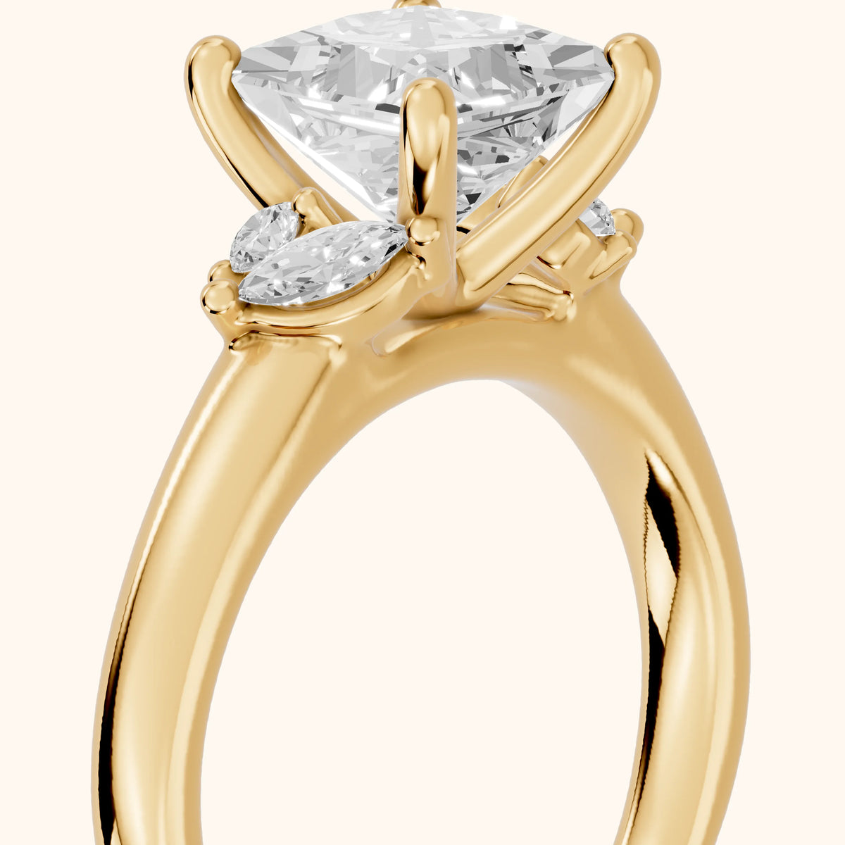 Napa Leaf Cluster Princess Diamond Engagement Ring in Yellow Gold - slant-view.webp