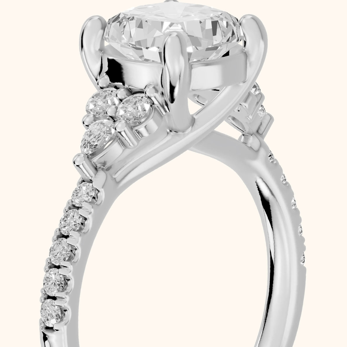 Alta Pavé Cluster Cushion Diamond Engagement Ring in Platinum - slant-view.webp