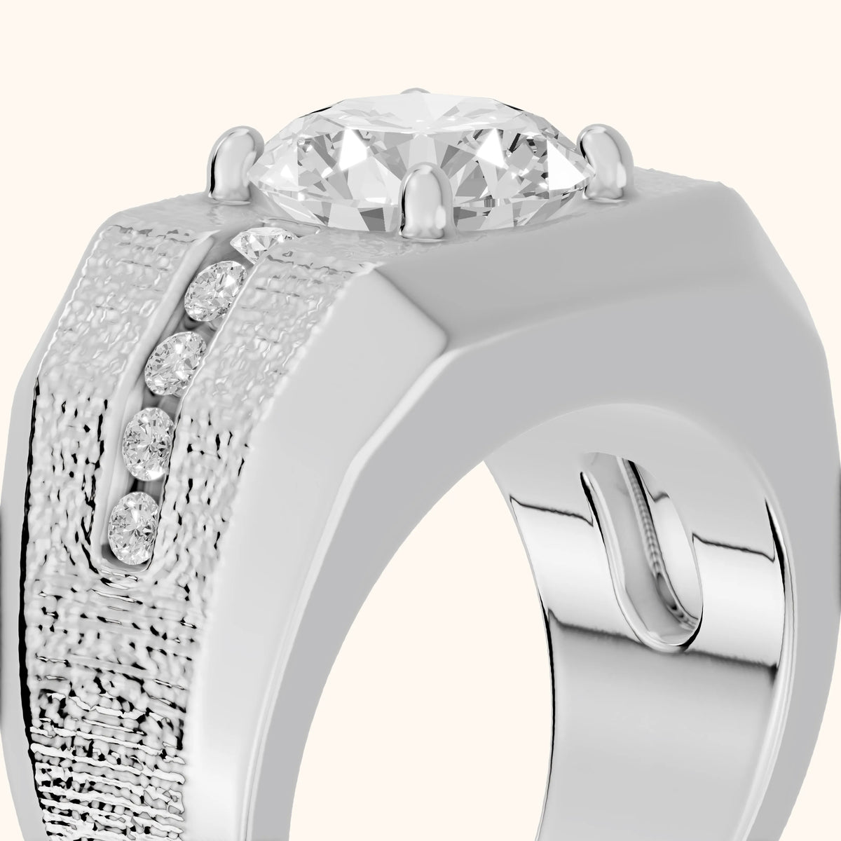 Ames Engraved Channel Set Round Diamond Engagement Ring in Platinum - slant-view.webp