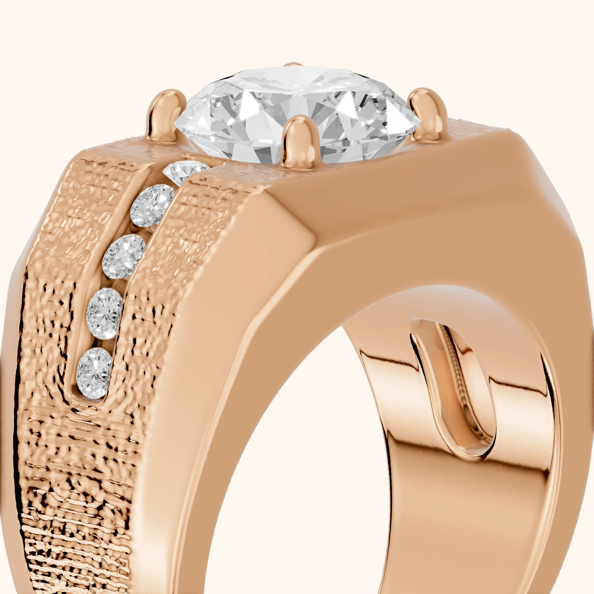 Ames Engraved Channel Set Round Diamond Engagement Ring in Rose Gold - slant-view.webp
